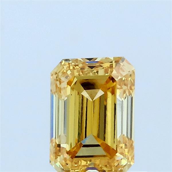 0.79 Carat Emerald Lab Grown Diamond, Fancy Intense Yellow Color, VVS2 Clarity