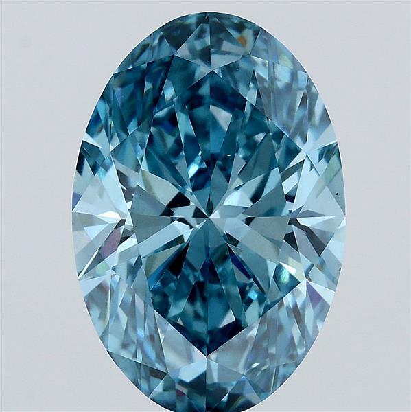 5.08 Carat Oval Lab Grown Diamond, Fancy Vivid Blue Color, VS1 Clarity