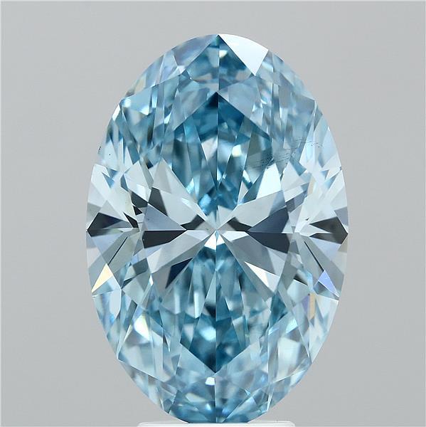 5.60 Carat Oval Lab Grown Diamond, Fancy Vivid Blue Color, VS1 Clarity