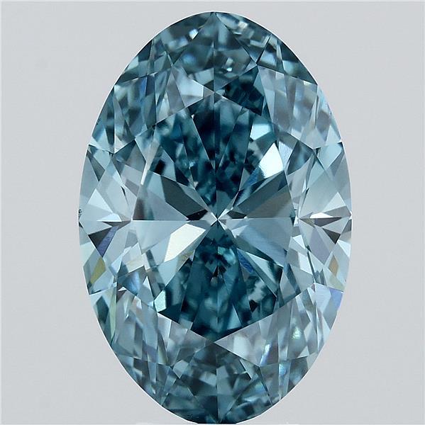 6.08 Carat Oval Lab Grown Diamond, Fancy Vivid Blue Color, VS1 Clarity