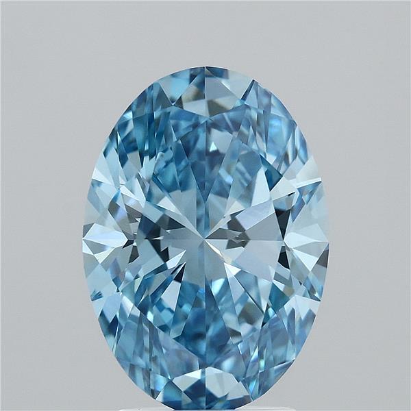 3.06 Carat Oval Lab Grown Diamond, Fancy Vivid Blue Color, VS1 Clarity