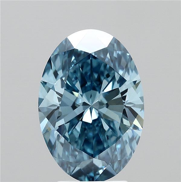 4.11 Carat Oval Lab Grown Diamond, Fancy Vivid Blue Color, VVS2 Clarity