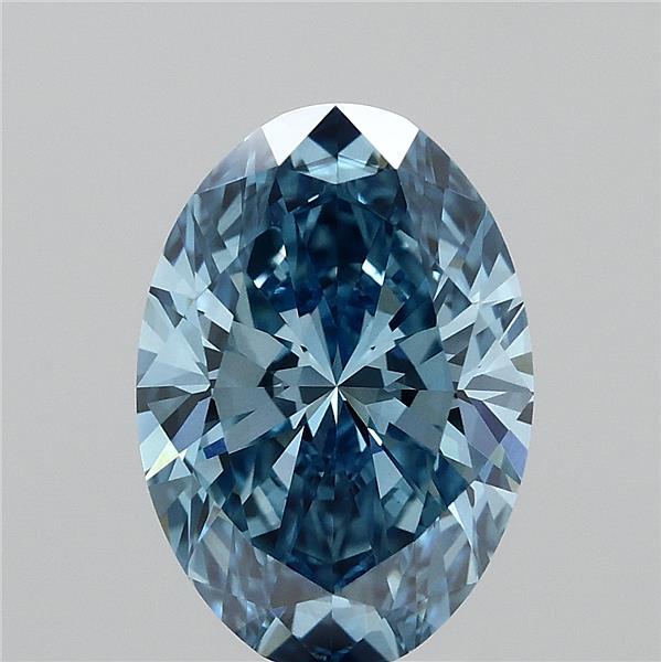 3.09 Carat Oval Lab Grown Diamond, Fancy Vivid Blue Color, VS1 Clarity