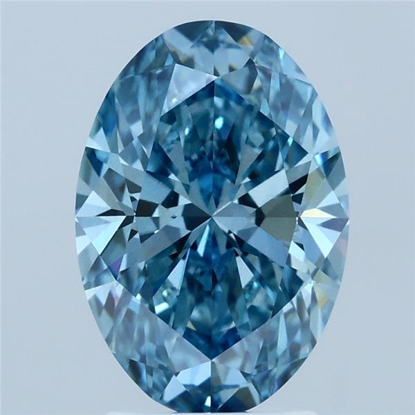 2.53 Carat Oval Lab Grown Diamond, Fancy Vivid Blue Color, SI1 Clarity