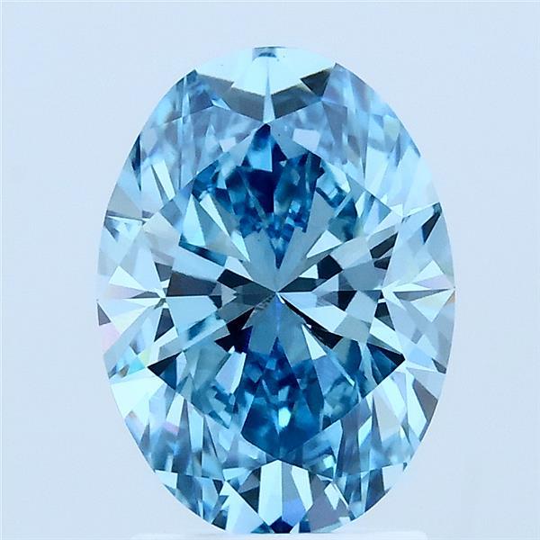 2.08 Carat Oval Lab Grown Diamond, Fancy Vivid Blue Color, VVS2 Clarity