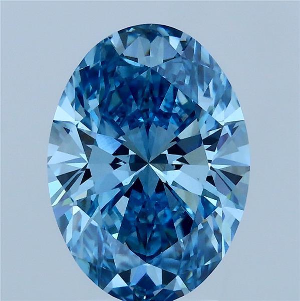 3.05 Carat Oval Lab Grown Diamond, Fancy Vivid Blue Color, VS1 Clarity