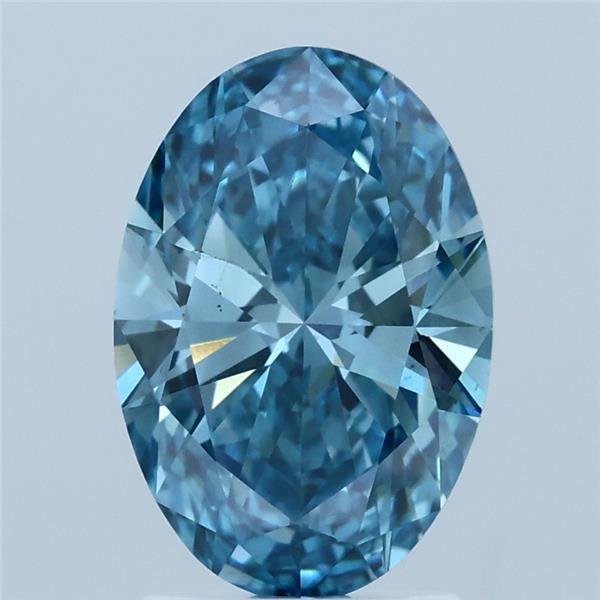 2.00 Carat Oval Lab Grown Diamond, Fancy Vivid Blue Color, VS2 Clarity