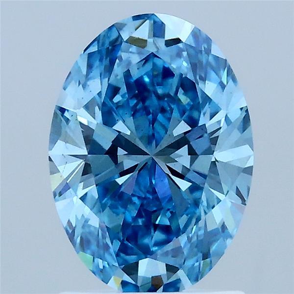 1.50 Carat Oval Lab Grown Diamond, Fancy Vivid Blue Color, VS2 Clarity