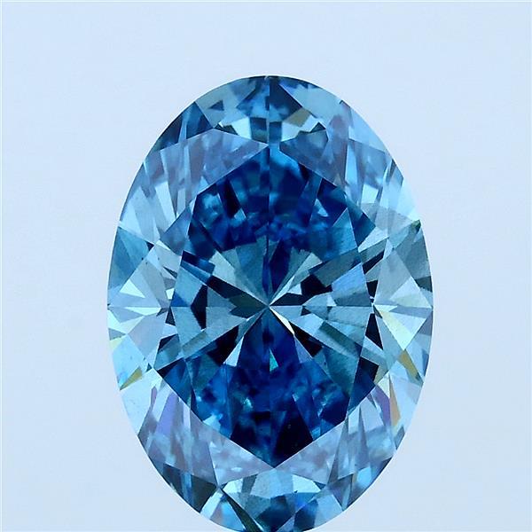 3.10 Carat Oval Lab Grown Diamond, Fancy Vivid Blue Color, SI2 Clarity