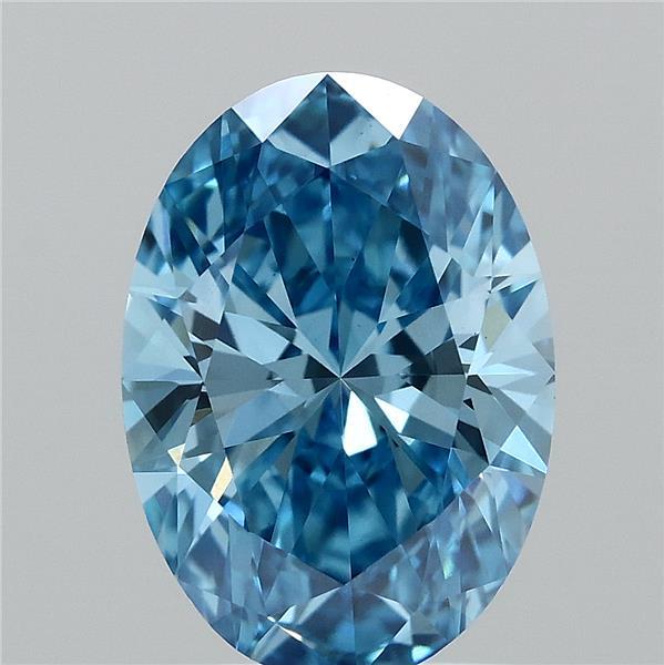1.69 Carat Oval Lab Grown Diamond, Fancy Vivid Blue Color, VS1 Clarity