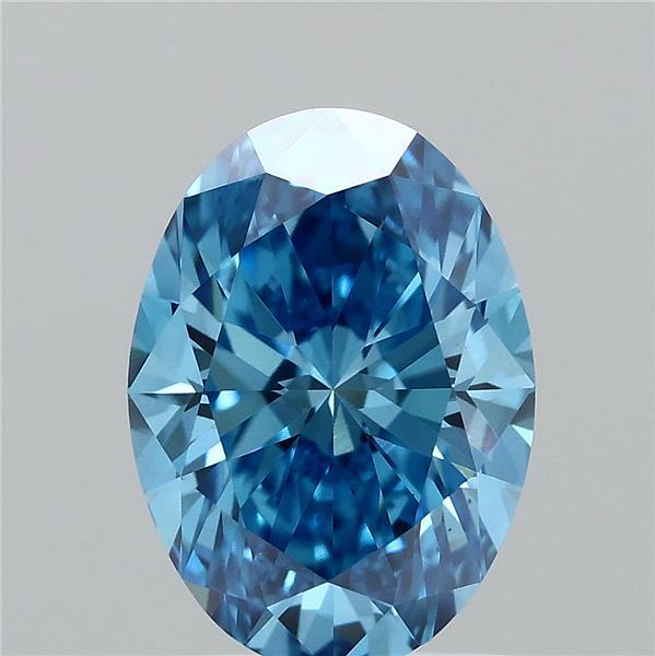 1.53 Carat Oval Lab Grown Diamond, Fancy Vivid Blue Color, VS1 Clarity