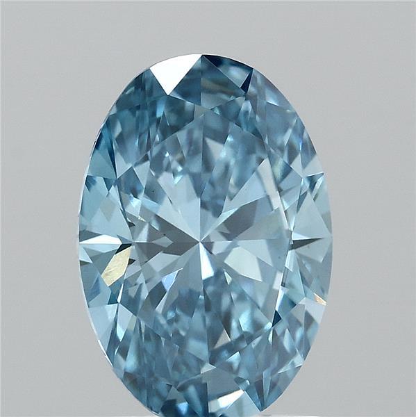 1.53 Carat Oval Lab Grown Diamond, Fancy Vivid Blue Color, VS1 Clarity