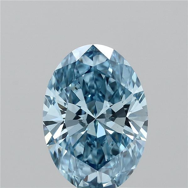 1.50 Carat Oval Lab Grown Diamond, Fancy Vivid Blue Color, VS1 Clarity