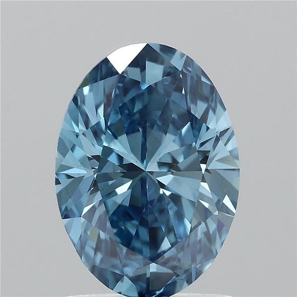 1.52 Carat Oval Lab Grown Diamond, Fancy Vivid Blue Color, VS1 Clarity