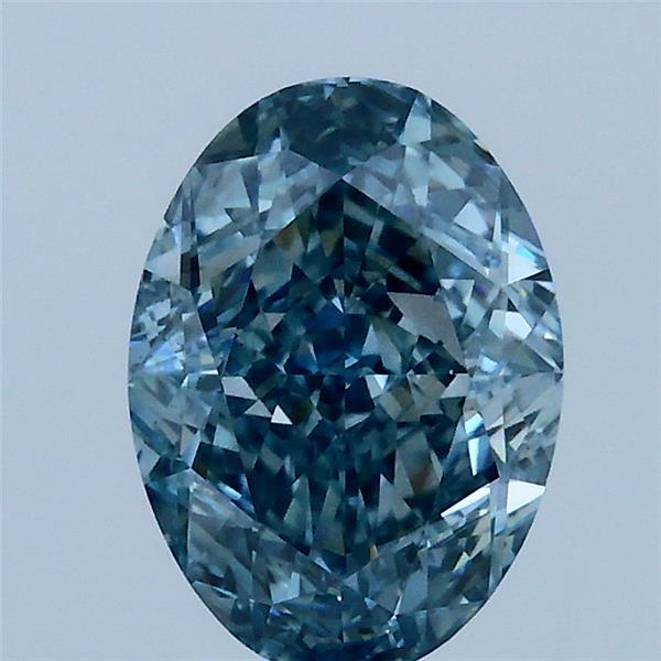 1.65 Carat Oval Lab Grown Diamond, Fancy Intense Greenish Blue Color, VS1 Clarity