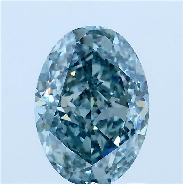 2.05 Carat Oval Lab Grown Diamond, Fancy Vivid Green Blue Color, VS1 Clarity