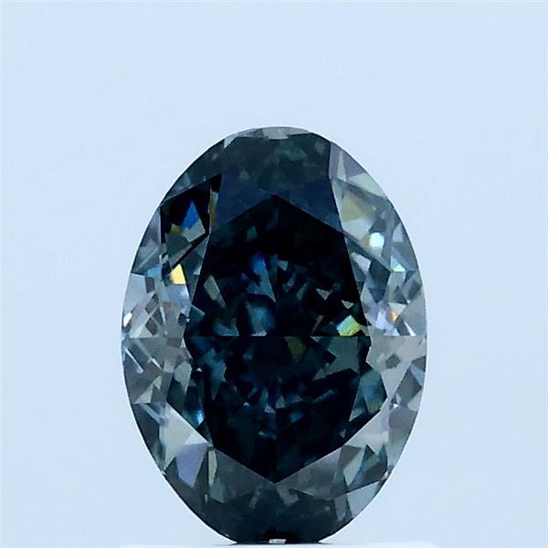 1.05 Carat Oval Lab Grown Diamond, Fancy Intense Green Blue Color, VS1 Clarity