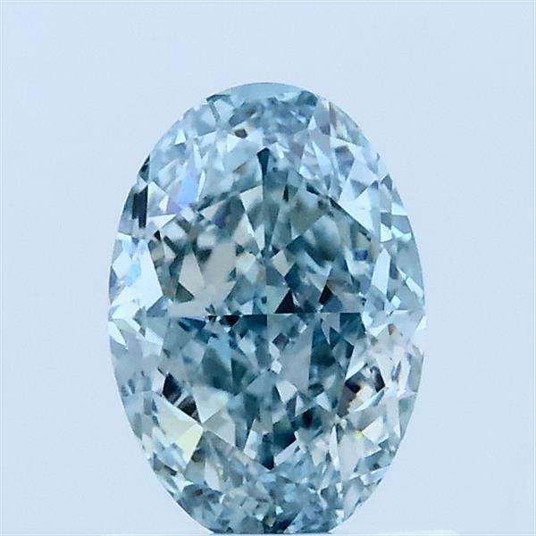 1.02 Carat Oval Lab Grown Diamond, Fancy Intense Green Blue Color, VS1 Clarity