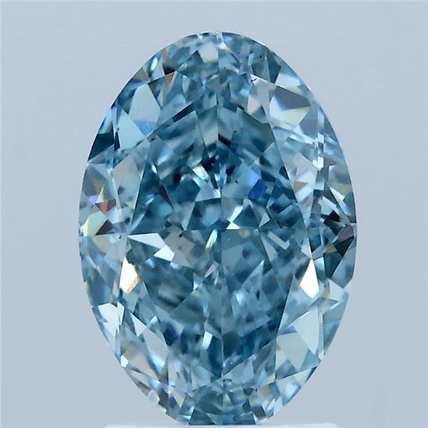 2.65 Carat Oval Lab Grown Diamond, Fancy Vivid Blue Color, VS1 Clarity