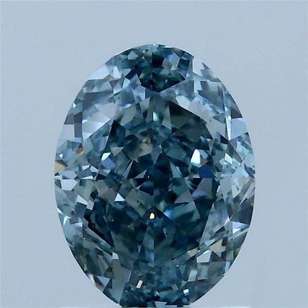 1.55 Carat Oval Lab Grown Diamond, Fancy Intense Greenish Blue Color, VS2 Clarity