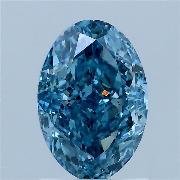1.58 Carat Oval Lab Grown Diamond, Fancy Vivid Blue Color, VS2 Clarity