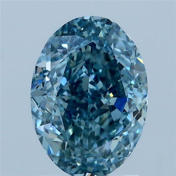 2.24 Carat Oval Lab Grown Diamond, Fancy Vivid Greenish Blue Color, VS1 Clarity