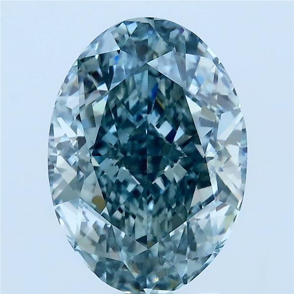 3.08 Carat Oval Lab Grown Diamond, Fancy Intense Greenish Blue Color, VS1 Clarity