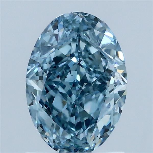 1.55 Carat Oval Lab Grown Diamond, Fancy Intense Blue Color, VS1 Clarity