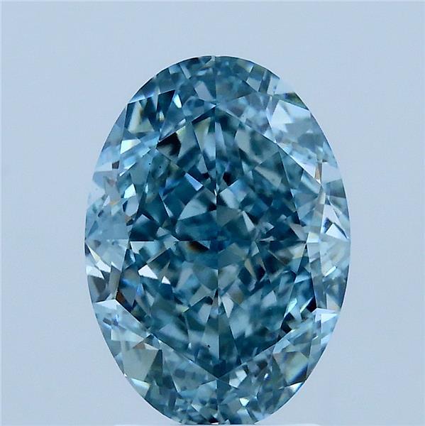 3.21 Carat Oval Lab Grown Diamond, Fancy Intense Greenish Blue Color, VS1 Clarity