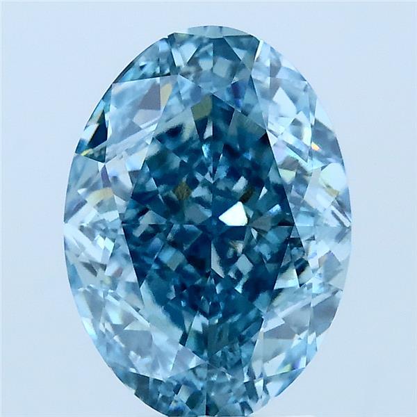 3.08 Carat Oval Lab Grown Diamond, Fancy Vivid Blue Color, VVS2 Clarity
