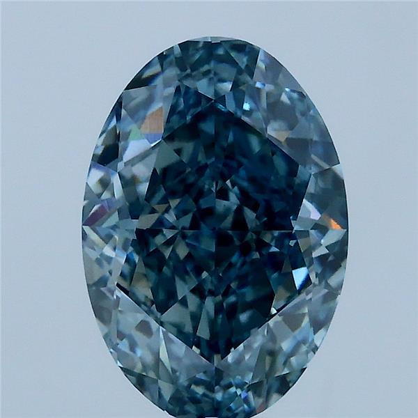 3.12 Carat Oval Lab Grown Diamond, Fancy Vivid Green Blue Color, VS1 Clarity