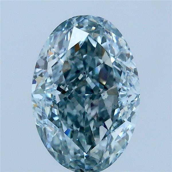 2.13 Carat Oval Lab Grown Diamond, Fancy Intense Blue Color, VS1 Clarity
