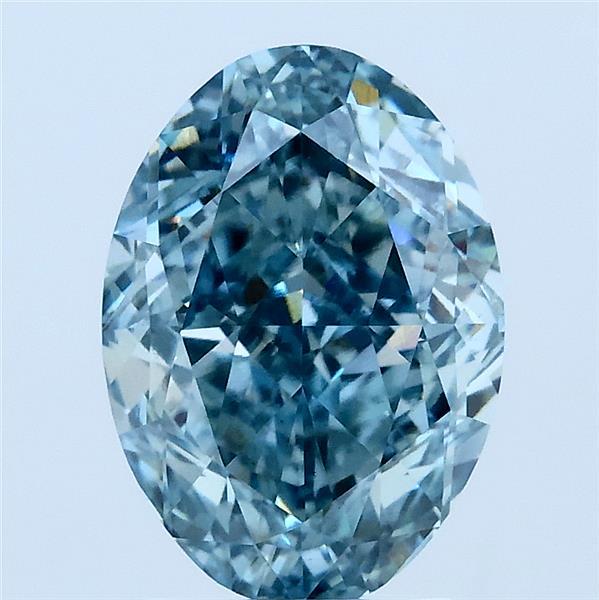 3.04 Carat Oval Lab Grown Diamond, Fancy Vivid Greenish Blue Color, VS1 Clarity