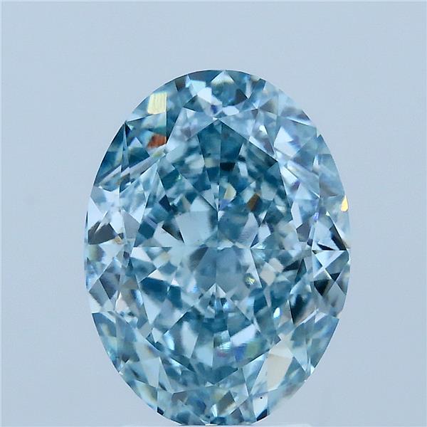 4.15 Carat Oval Lab Grown Diamond, Fancy Intense Blue Color, VS1 Clarity