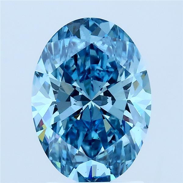 2.05 Carat Oval Lab Grown Diamond, Fancy Vivid Blue Color, VS1 Clarity