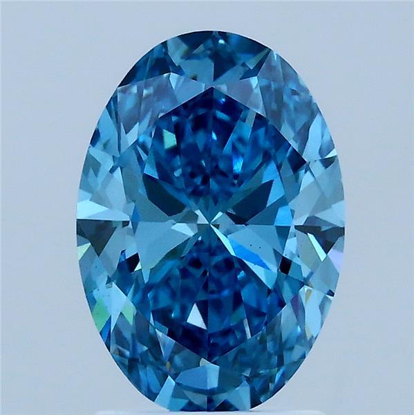2.01 Carat Oval Lab Grown Diamond, Fancy Vivid Blue Color, VS1 Clarity