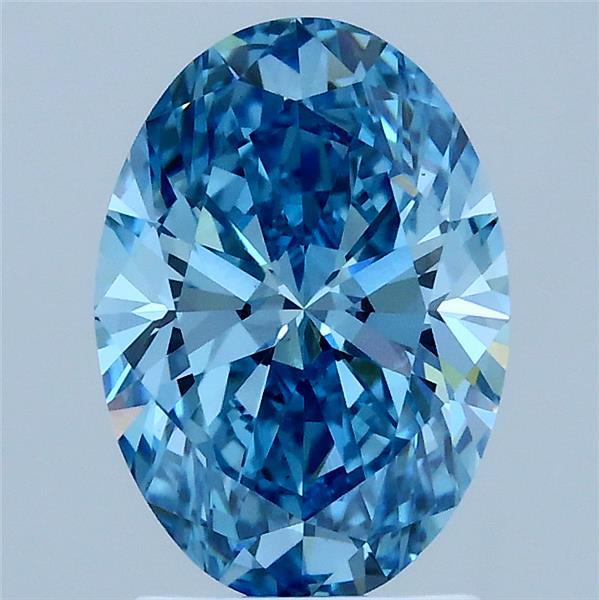2.03 Carat Oval Lab Grown Diamond, Fancy Vivid Blue Color, VS1 Clarity