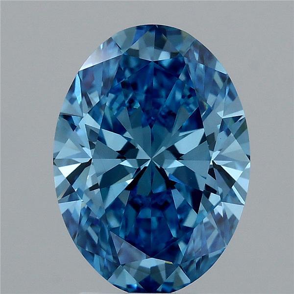 3.08 Carat Oval Lab Grown Diamond, Fancy Vivid Blue Color, VS1 Clarity