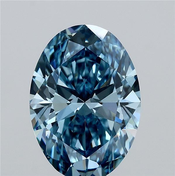 3.05 Carat Oval Lab Grown Diamond, Fancy Vivid Blue Color, VS1 Clarity