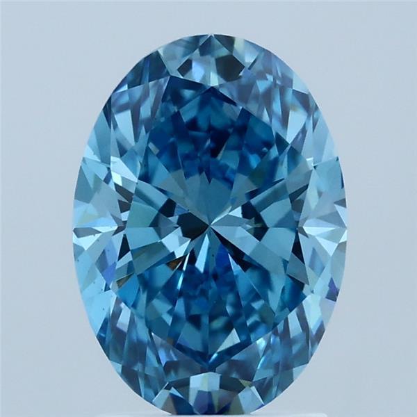 2.00 Carat Oval Lab Grown Diamond, Fancy Vivid Blue Color, VS1 Clarity