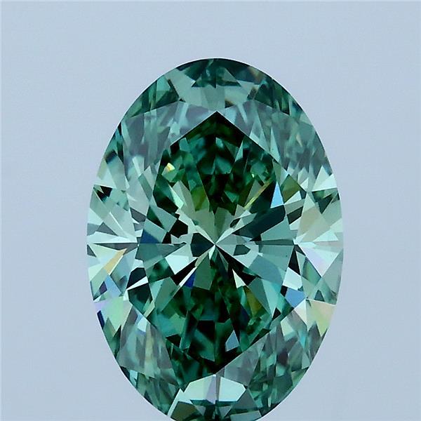 2.05 Carat Oval Lab Grown Diamond, Fancy Vivid Green Color, VS1 Clarity
