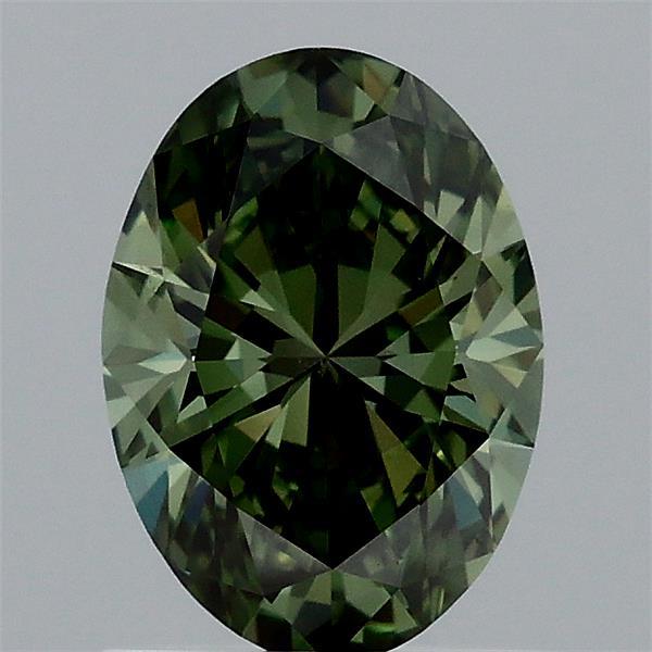 1.05 Carat Oval Lab Grown Diamond, Fancy Vivid Green Color, VVS2 Clarity