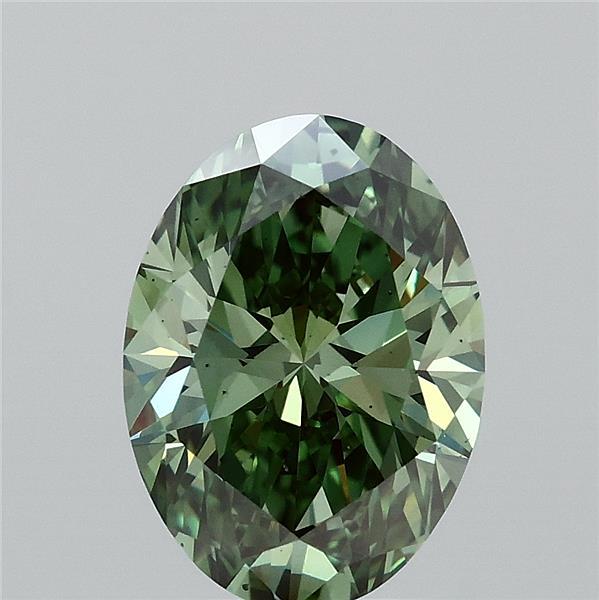 2.06 Carat Oval Lab Grown Diamond, Fancy Vivid Green Color, VS2 Clarity