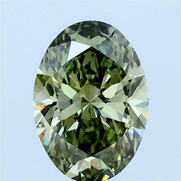 1.05 Carat Oval Lab Grown Diamond, Fancy Vivid Green Color, VVS2 Clarity