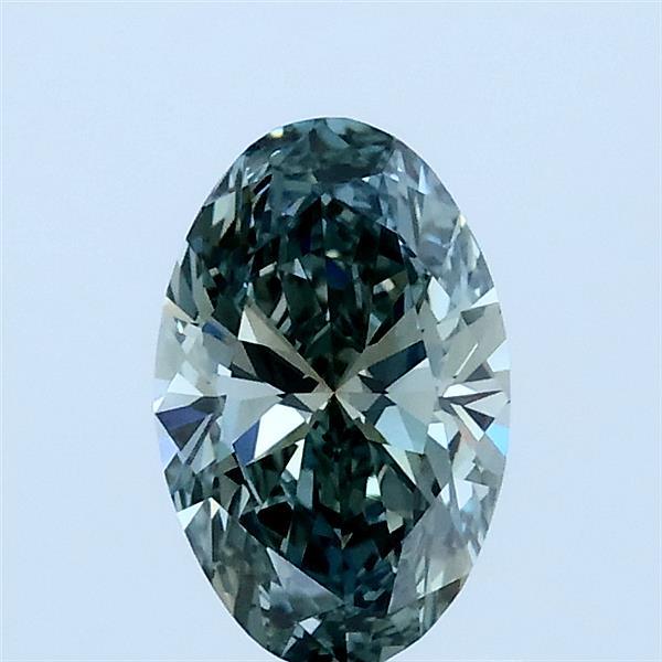 0.71 Carat Oval Lab Grown Diamond, Fancy Intense Green Color, VS1 Clarity