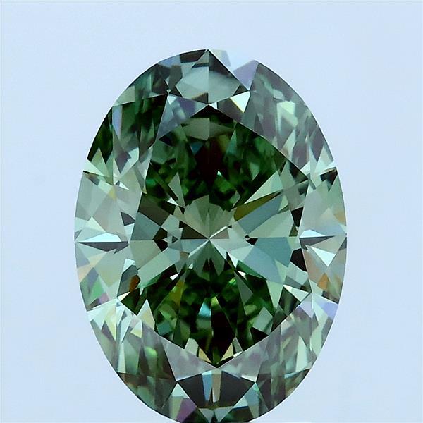 3.03 Carat Oval Lab Grown Diamond, Fancy Vivid Green Color, VVS2 Clarity