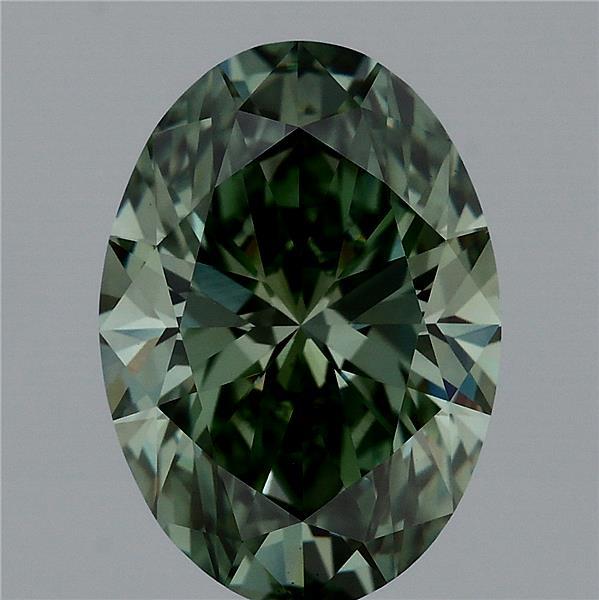 2.79 Carat Oval Lab Grown Diamond, Fancy Vivid Green Color, VS1 Clarity