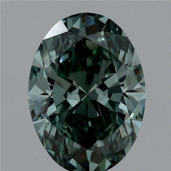 3.71 Carat Oval Lab Grown Diamond, Fancy Vivid Green Color, VS1 Clarity