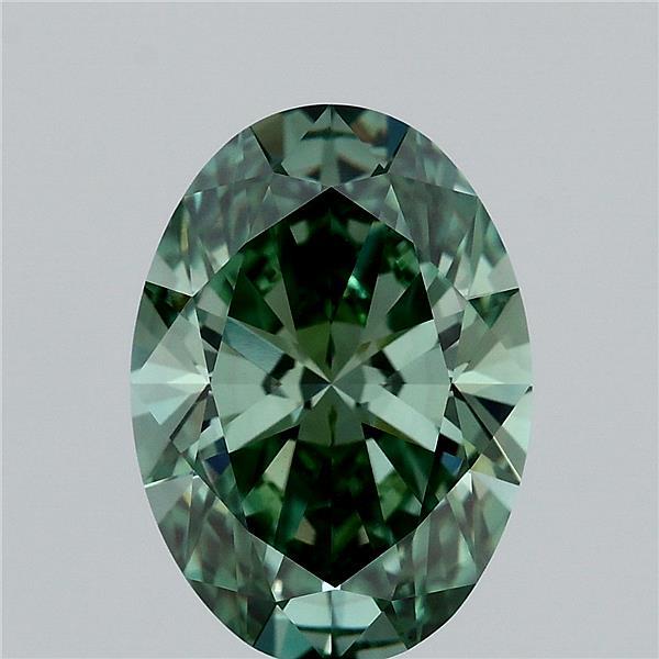 3.03 Carat Oval Lab Grown Diamond, Fancy Vivid Green Color, VS2 Clarity