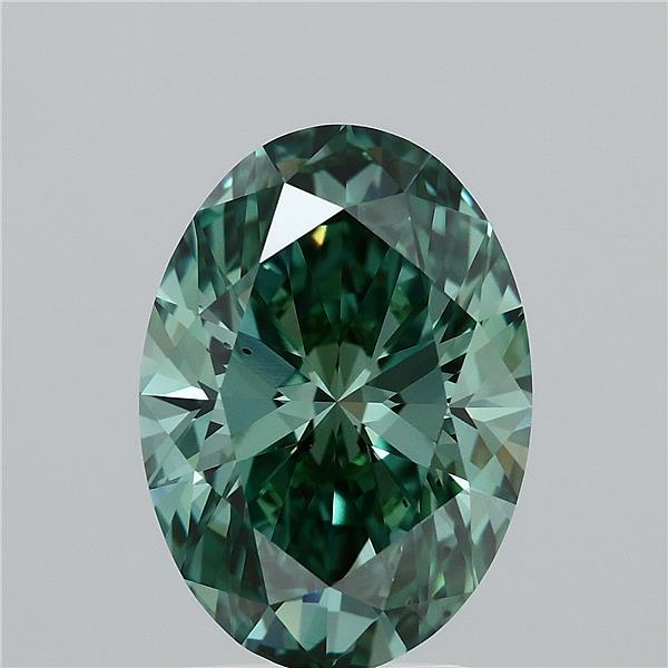 3.01 Carat Oval Lab Grown Diamond, Fancy Vivid Green Color, VS2 Clarity